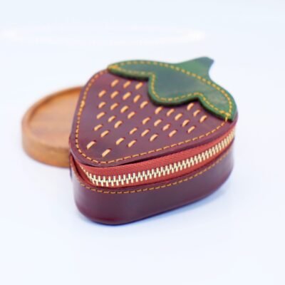 Handmade Genuine Leather Strawberry Purse - Cute Crossbody Bag, Bag Charm & Coin Purse