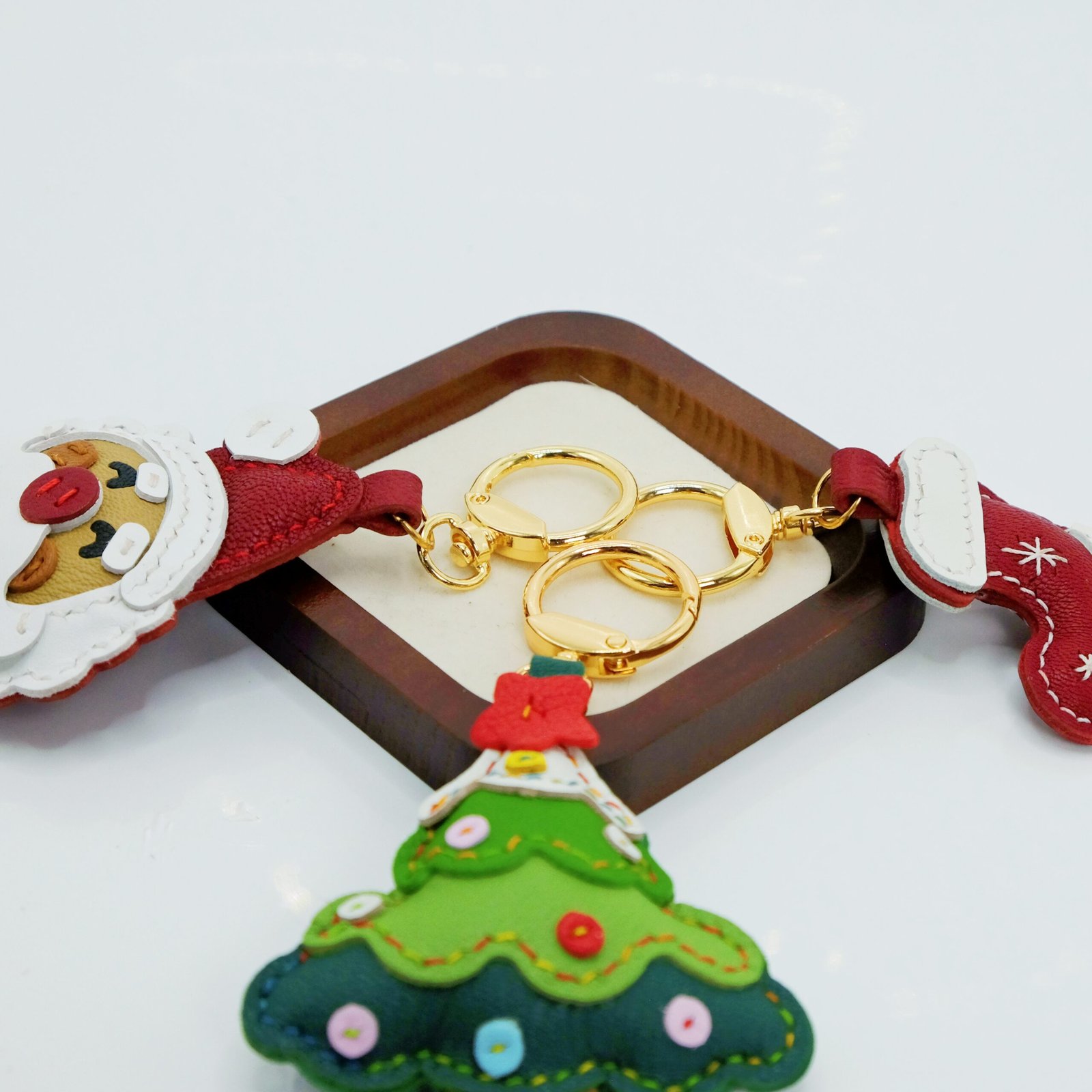 Handmade Sheepskin Leather Christmas Charms - Santa, Christmas Tree, Stocking Keychains & Bag Accessories - Image 3