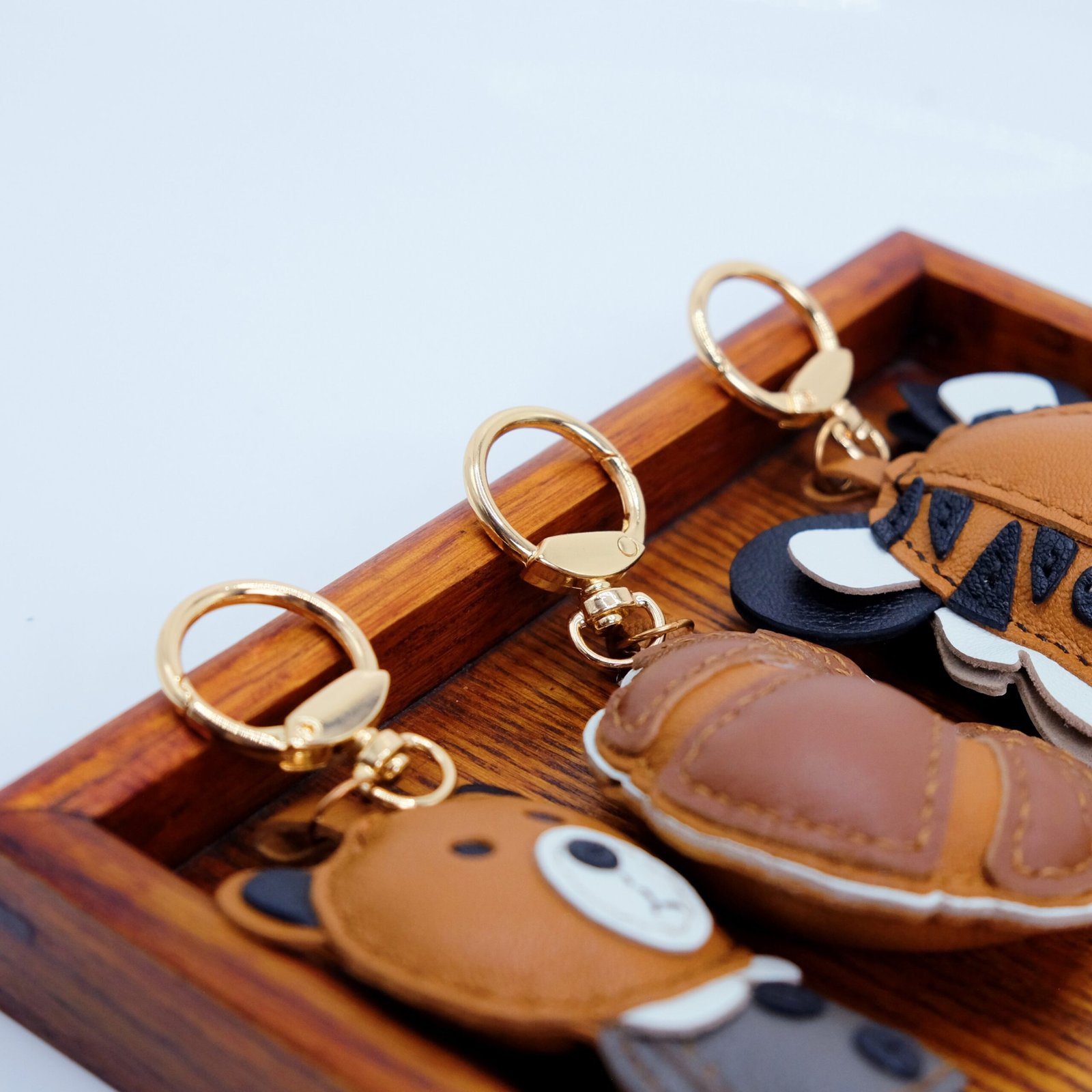 Handmade Sheepskin Leather Keychains - Tiger, Bear, Croissant Bag Charms & Key Ring Accessories - Image 2