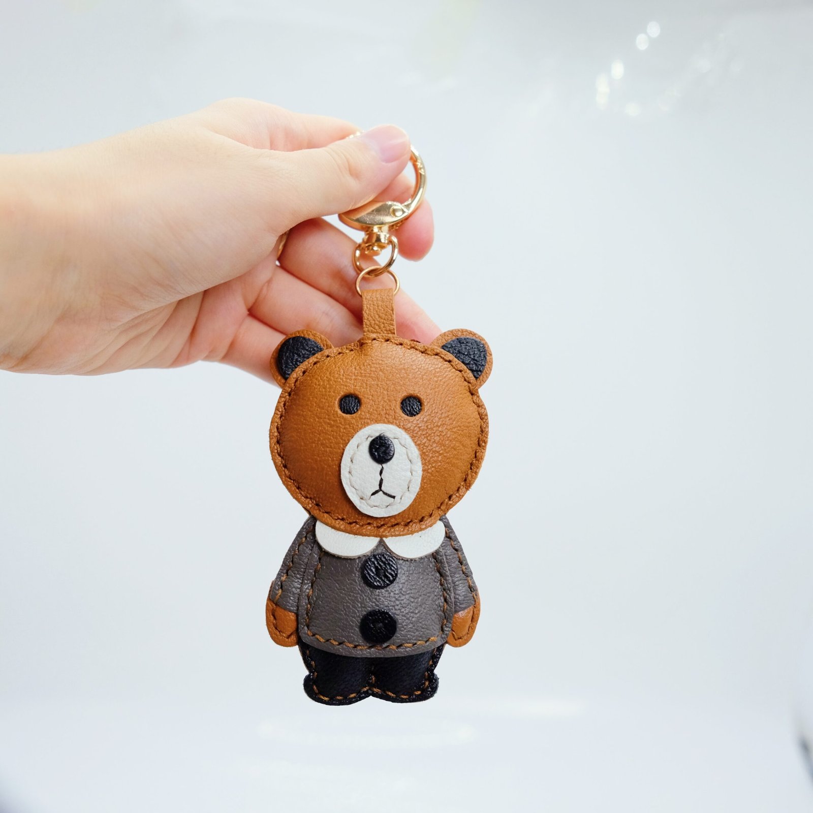 Handmade Sheepskin Leather Keychains - Tiger, Bear, Croissant Bag Charms & Key Ring Accessories - Image 11