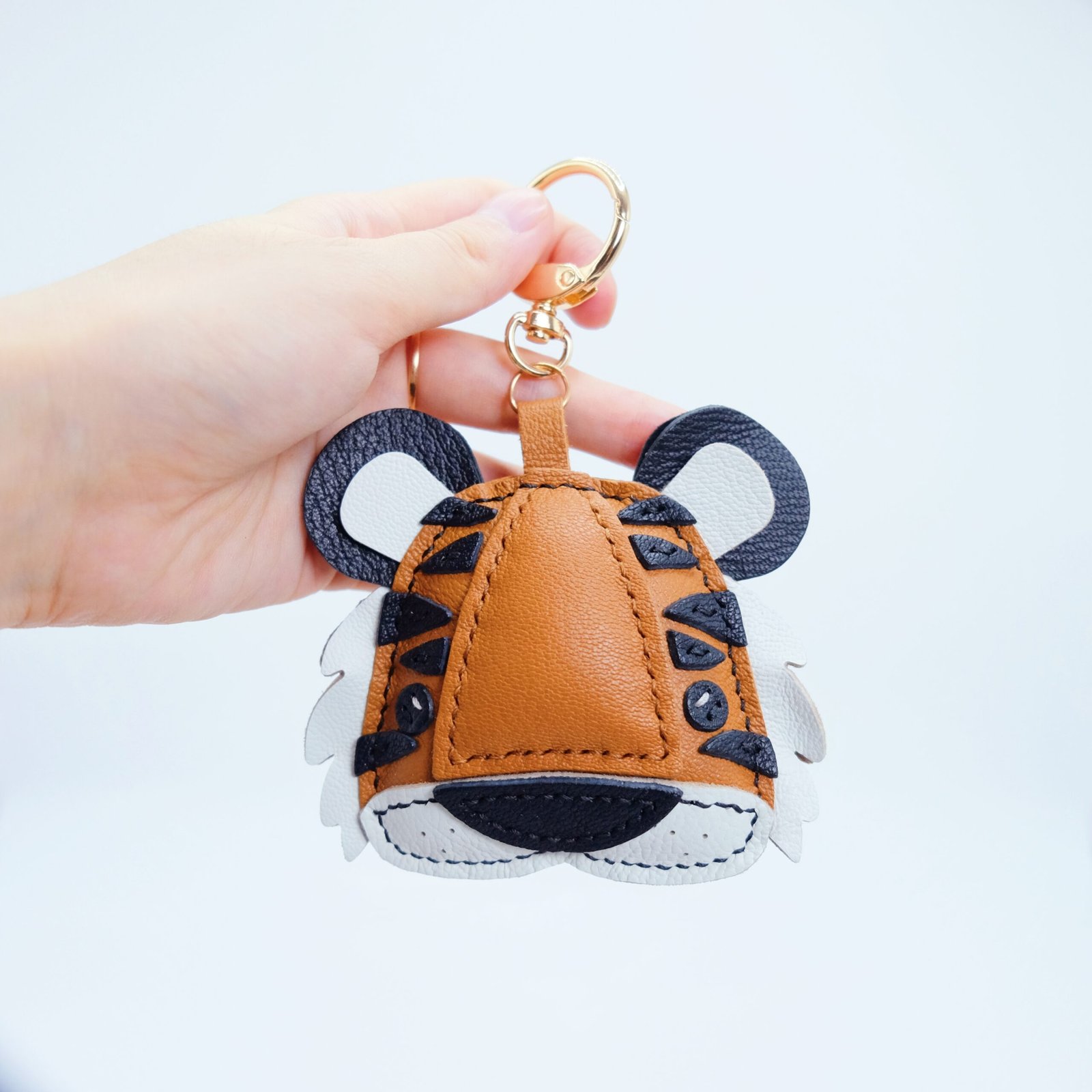 Handmade Sheepskin Leather Keychains - Tiger, Bear, Croissant Bag Charms & Key Ring Accessories - Image 10
