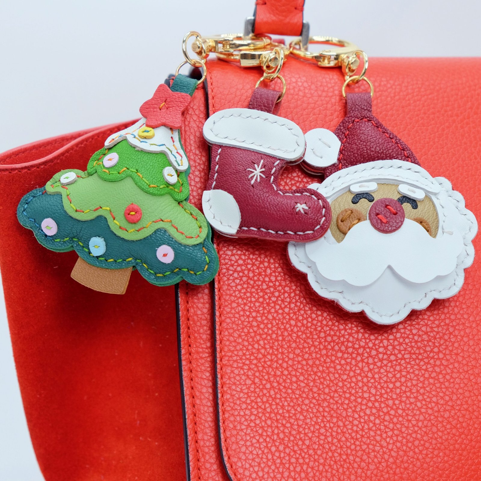 Handmade Sheepskin Leather Christmas Charms - Santa, Christmas Tree, Stocking Keychains & Bag Accessories - Image 5