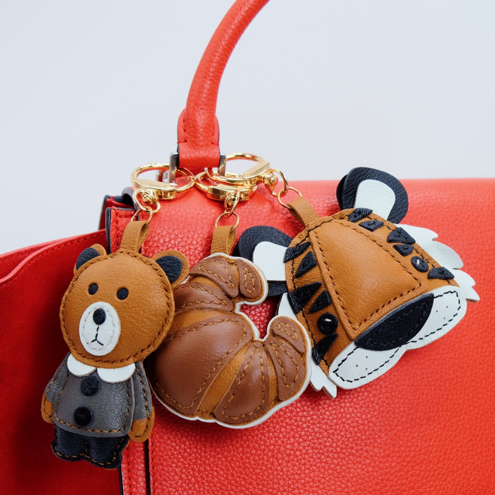 Handmade Sheepskin Leather Keychains - Tiger, Bear, Croissant Bag Charms & Key Ring Accessories - Image 7
