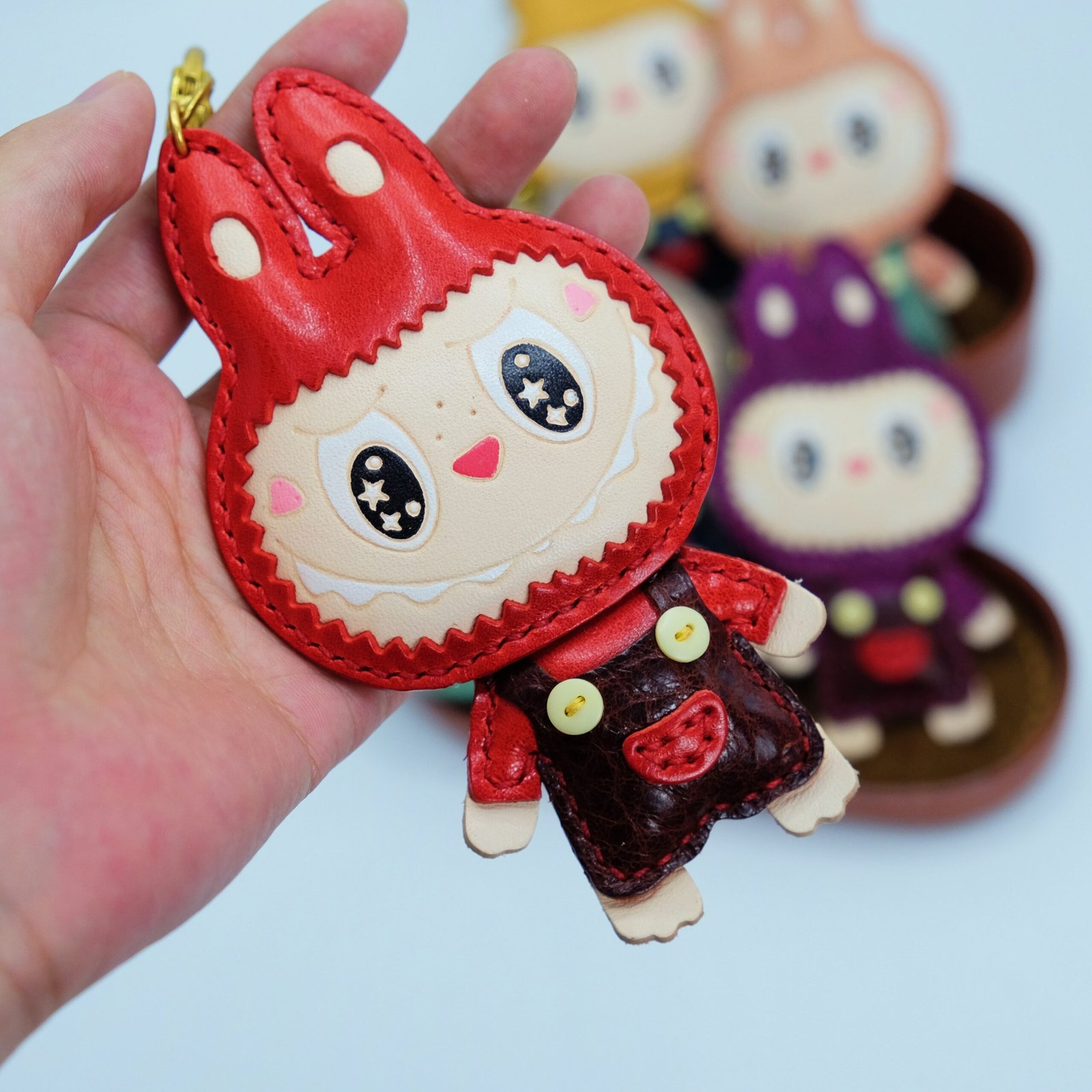 Handmade Genuine Leather Labubu Charm - Labubu Keychain, Bag Pendant with Gift Packaging - Image 9