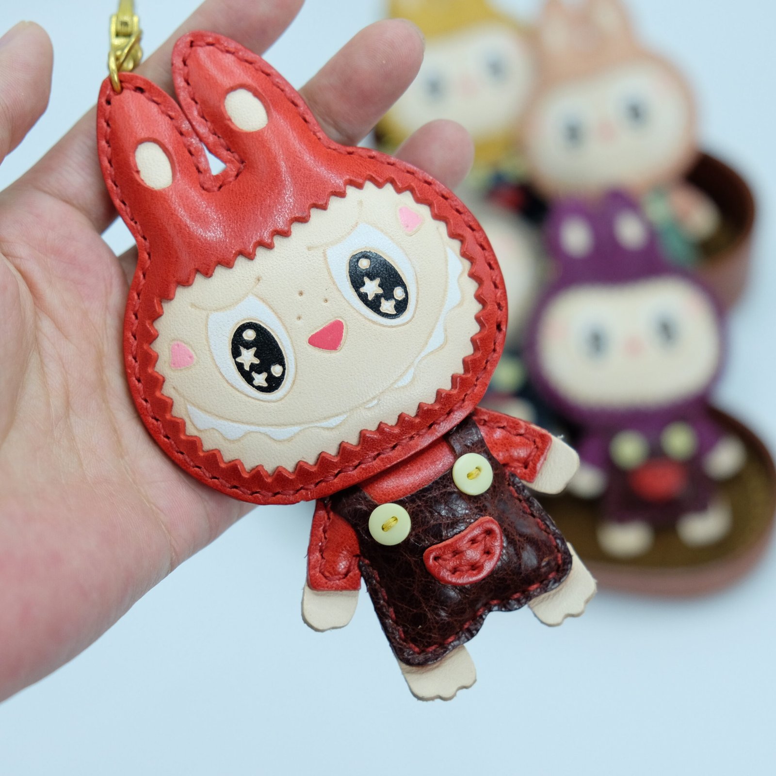 Handmade Genuine Leather Labubu Charm - Labubu Keychain, Bag Pendant with Gift Packaging - Image 8