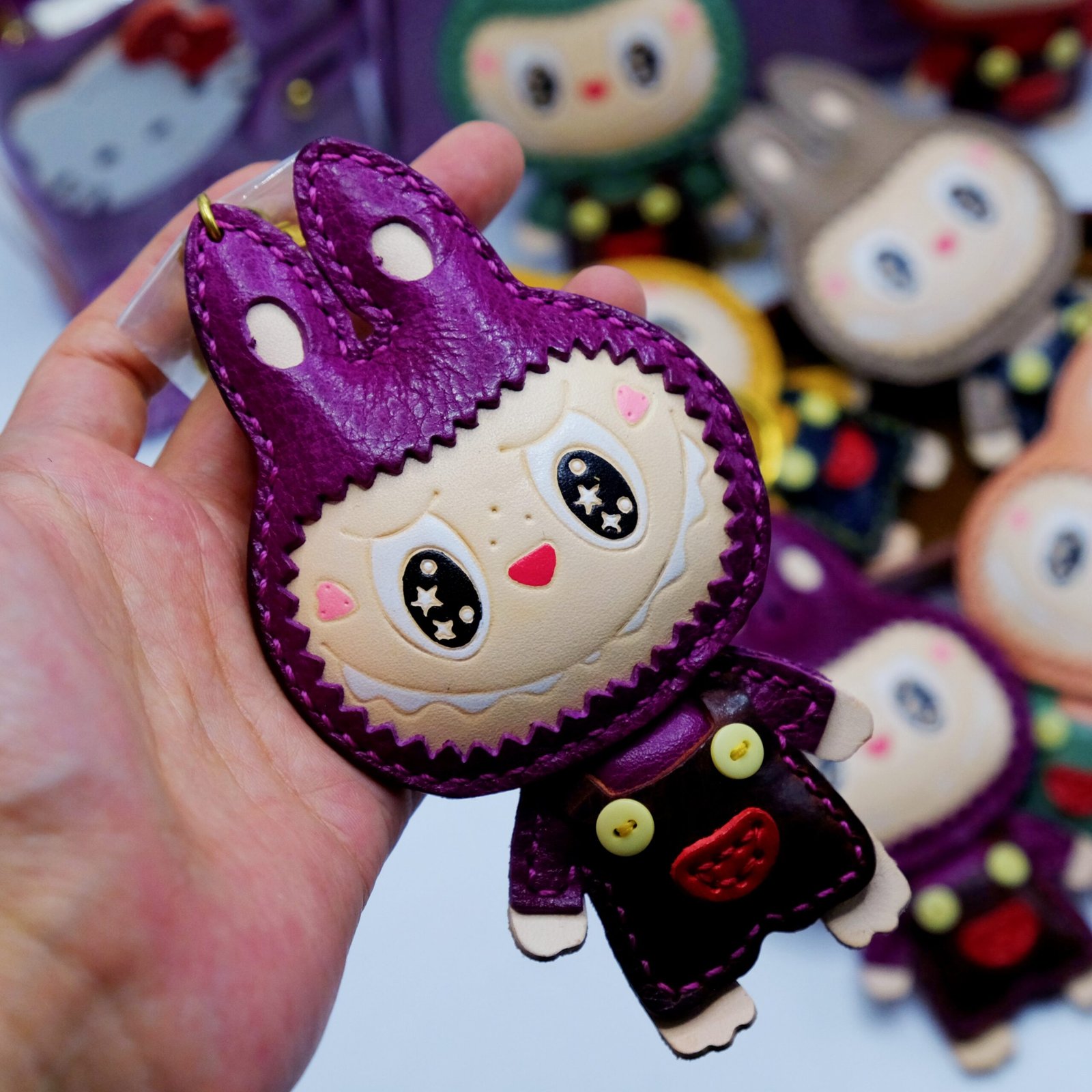 Handmade Genuine Leather Labubu Charm - Labubu Keychain, Bag Pendant with Gift Packaging - Image 3