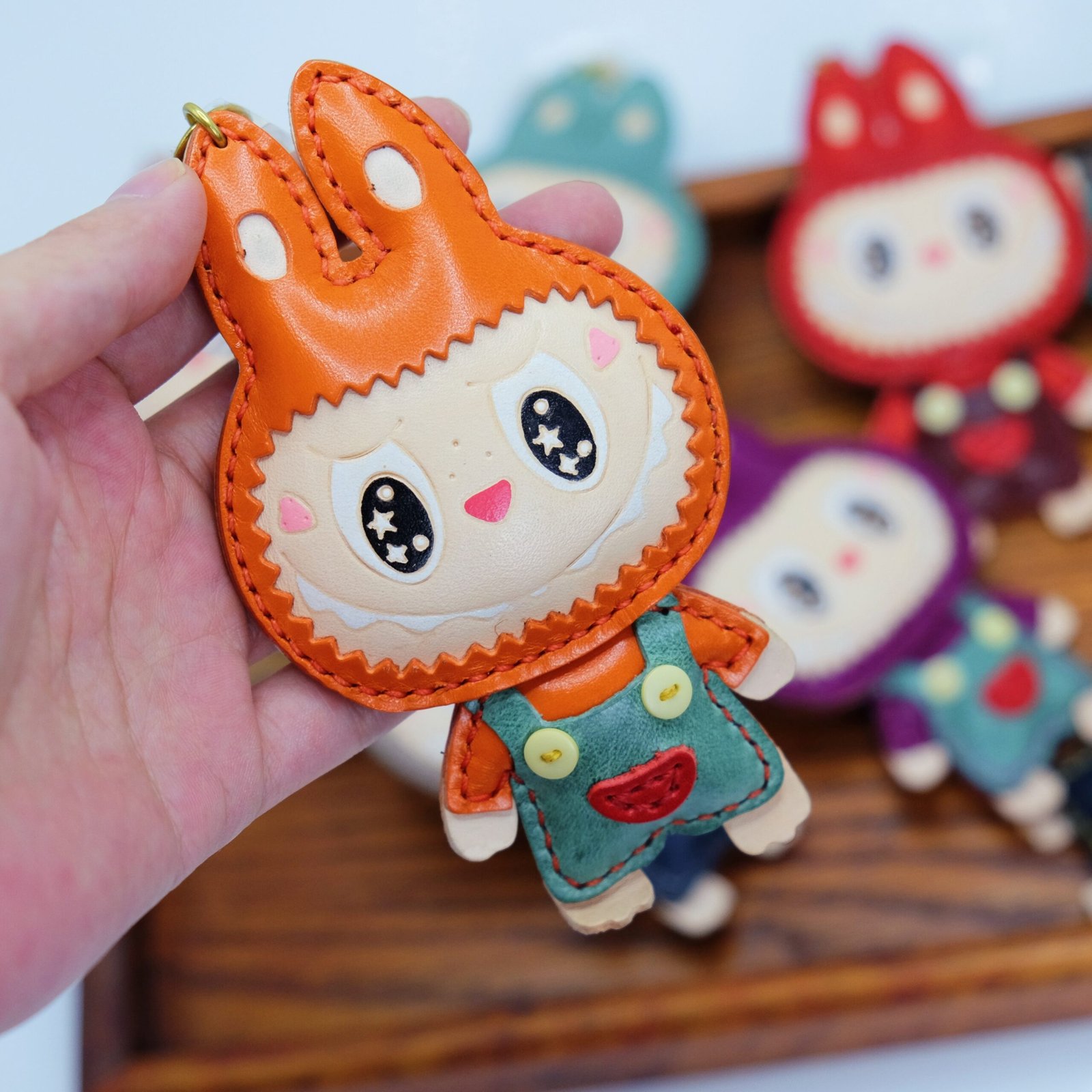 Handmade Genuine Leather Labubu Charm - Labubu Keychain, Bag Pendant with Gift Packaging - Image 2