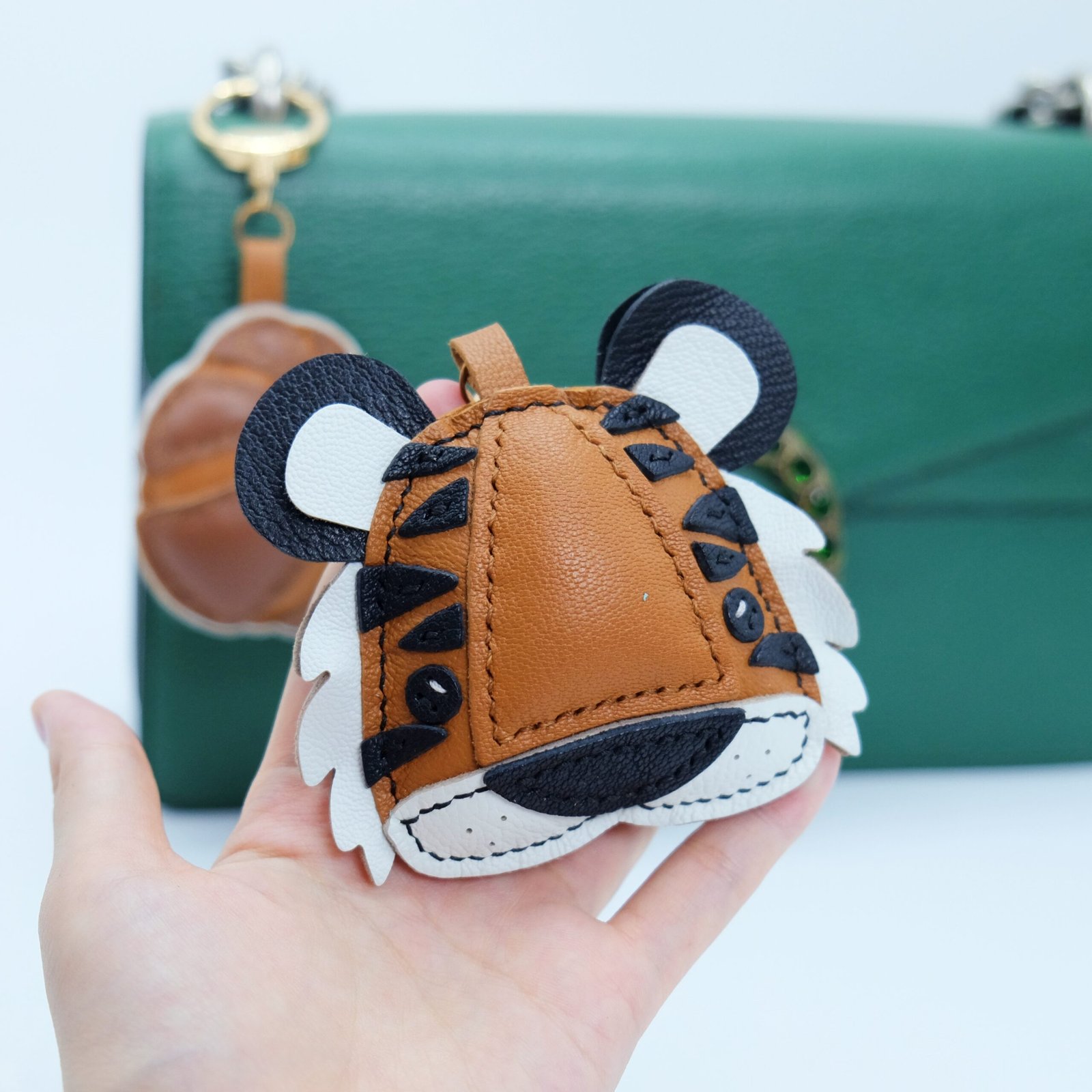 Handmade Sheepskin Leather Keychains - Tiger, Bear, Croissant Bag Charms & Key Ring Accessories - Image 5